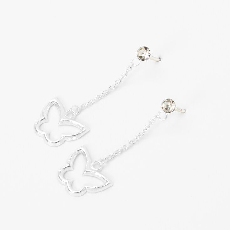 Sterling Silver Butterfly Drop Earrings,