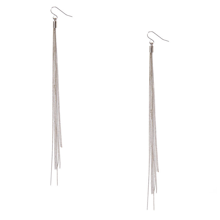 Silver-Tone Long Multi-Strand Drop Earrings,