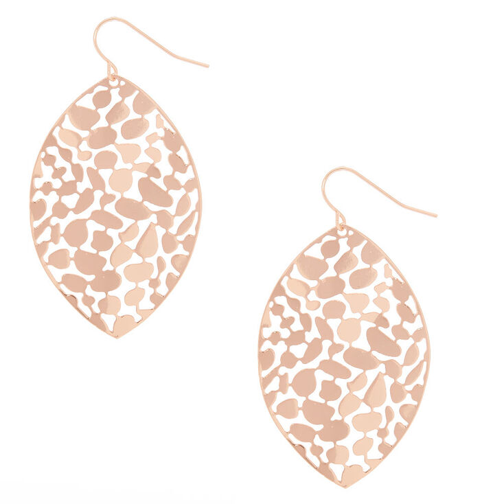 Rose Gold 2" Pebble Leaf Drop Earrings,