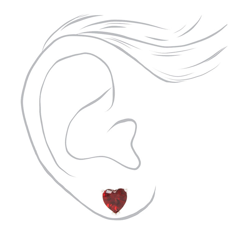 Red Cubic Zirconia Heart Stud Earrings,