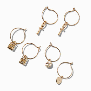 Gold-tone Classic Charm Hoop Earrings - 3 Pack ,