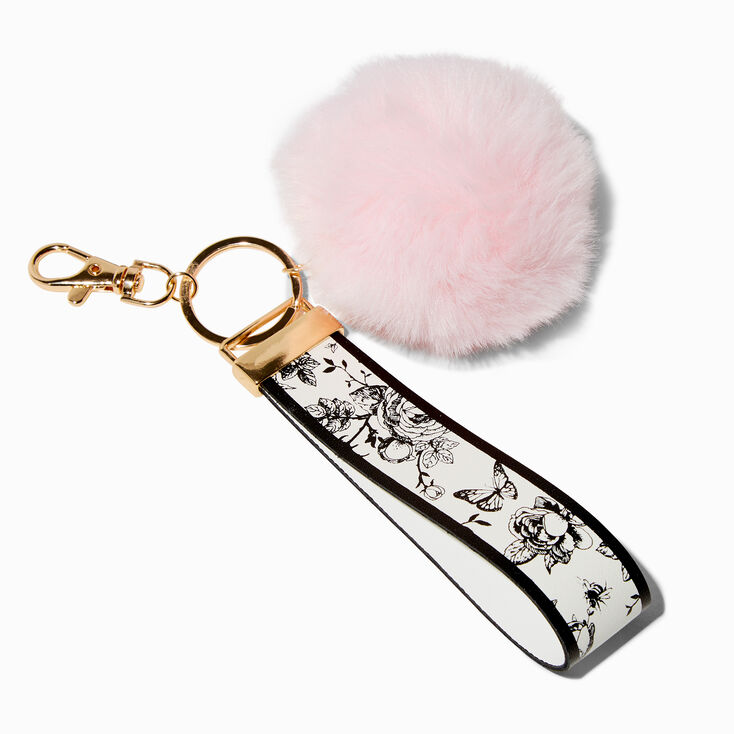 Toile Strap Pink Pom Pom Keychain,