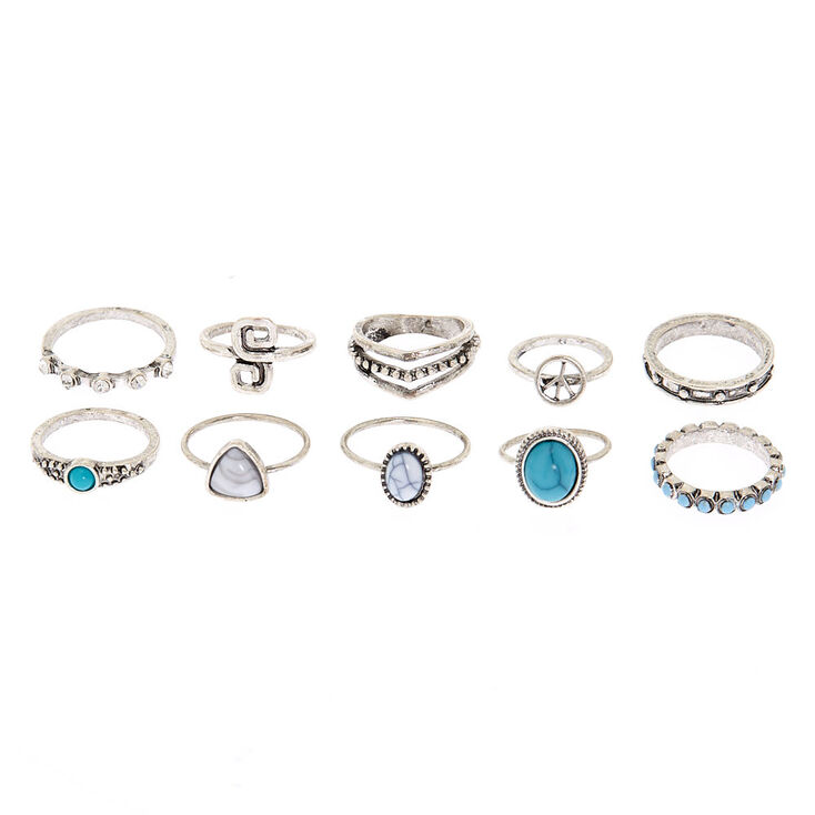 Silver Antique Rings - Turquoise, 8 Pack,