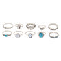 Silver Antique Rings - Turquoise, 8 Pack,