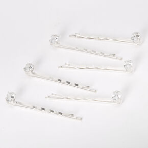 Silver Cubic Zirconia Oval-Cut Hair Pins - 6 Pack,