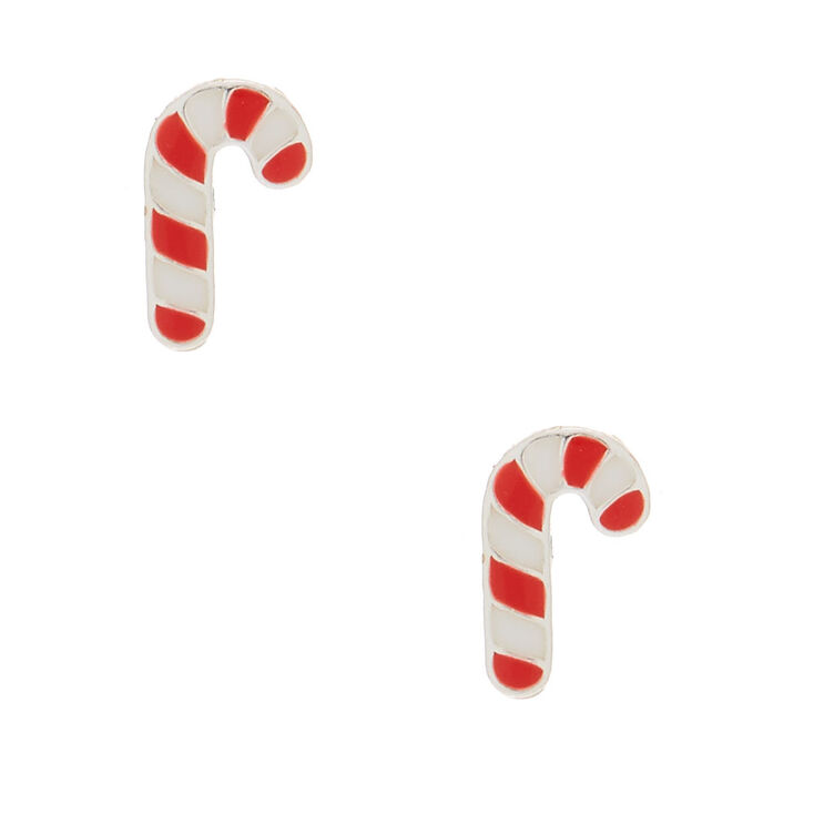 Sterling Silver Candy Cane Stud Earrings,