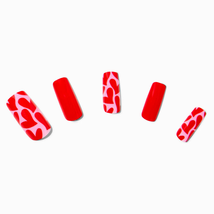 Red Heart Long Square Vegan Faux Nail Set - 24 Pack,