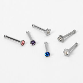 Silver 20G Assorted Crystal Nose Studs - 6 Pack,