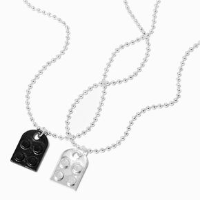 Silver &amp; Black Building Block Pendant Necklaces - 2 Pack,