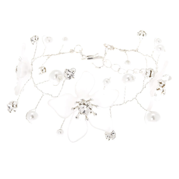 Silver Frosted Flower Statement Bracelet,