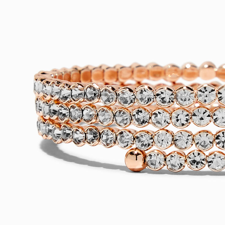 Rose Gold-tone Rhinestone Bezel Coil Bracelet,