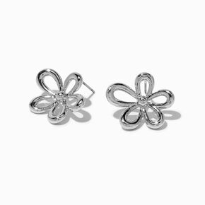 Silver-tone Flower Burst Outline Stud Earrings,