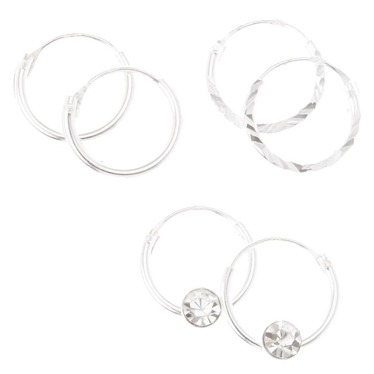 Sterling Silver Textured Hoop Earrings - 3 Pack,