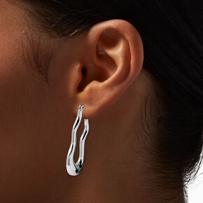 Silver-tone Squiggle Hoop Earrings ,