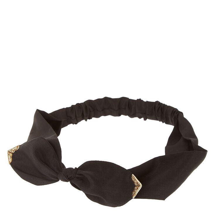 Gold Tipped Black Bow Headwrap,