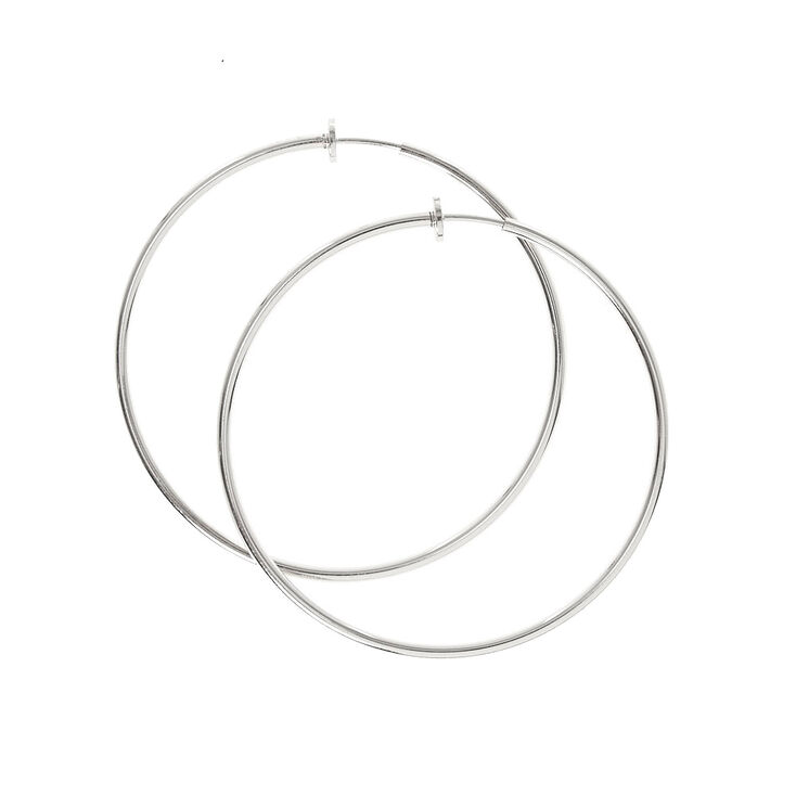 60MM Silver Tone Spring Clip Hoop Earrings,