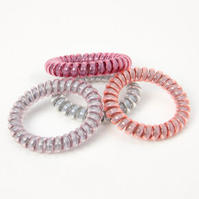 Mixed Pink Reflective Spiral Hair Ties - 4 Pack,