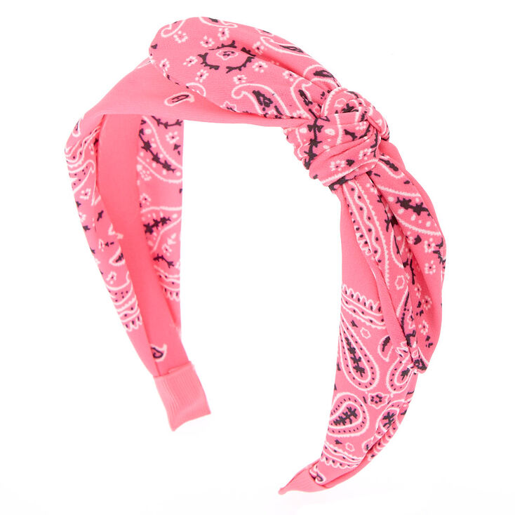 Bandana Knotted Bow Headband - Neon Pink,