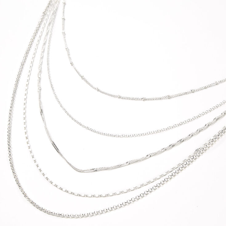 Silver Delicate Chain Multi Strand Necklace,