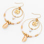 Gold Seashell Double Circle 2&quot; Drop Earrings,