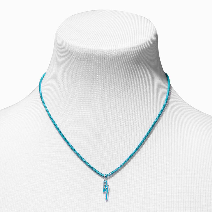 Blue Lightning Bolt Pendant Necklace,