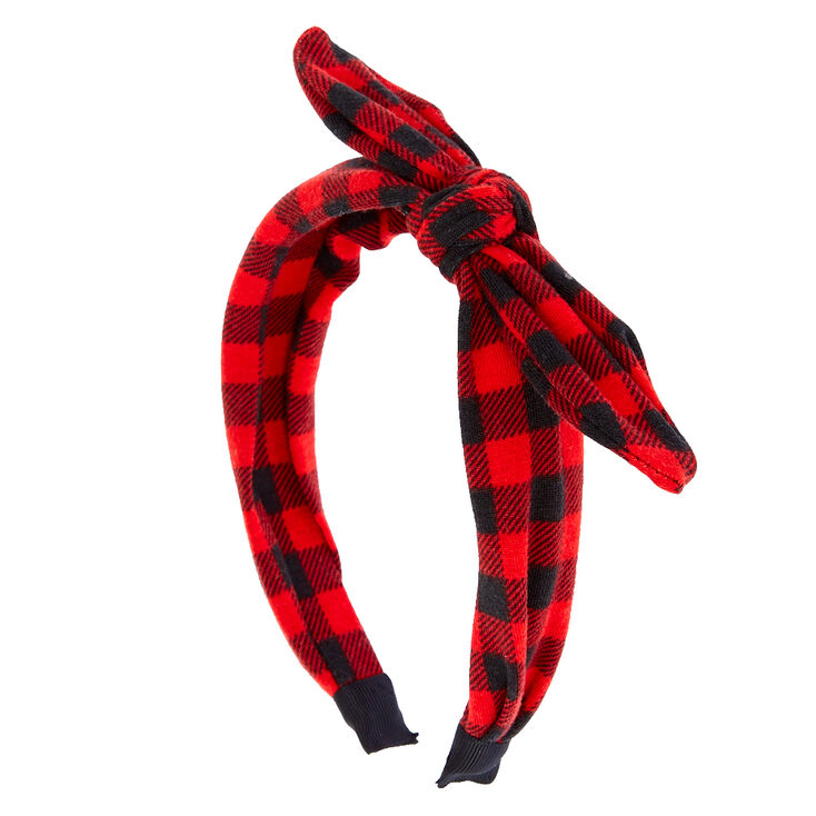 Red & Black Buffalo Check Bow Headband,