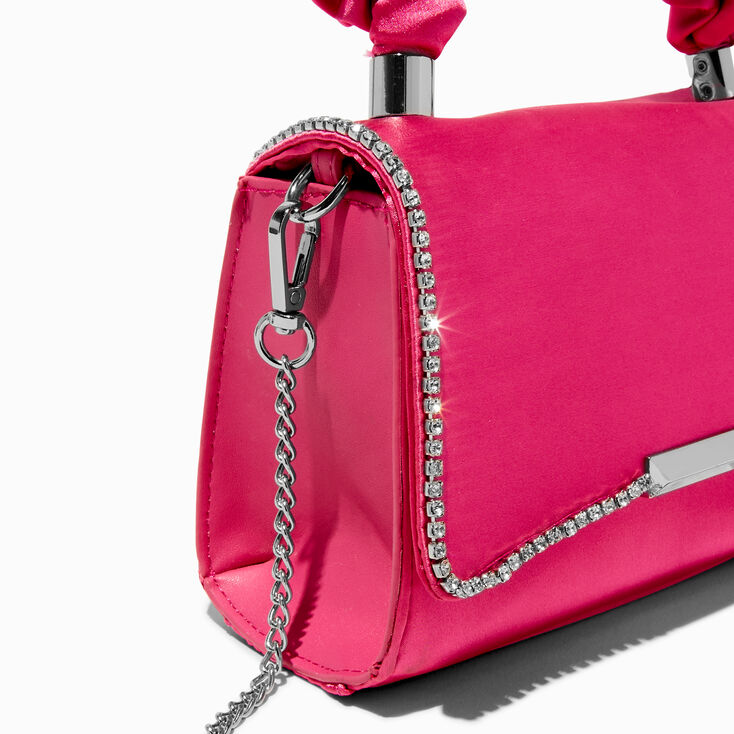 Fuchsia Bling Trim Ruched Handle Crossbody Bag,