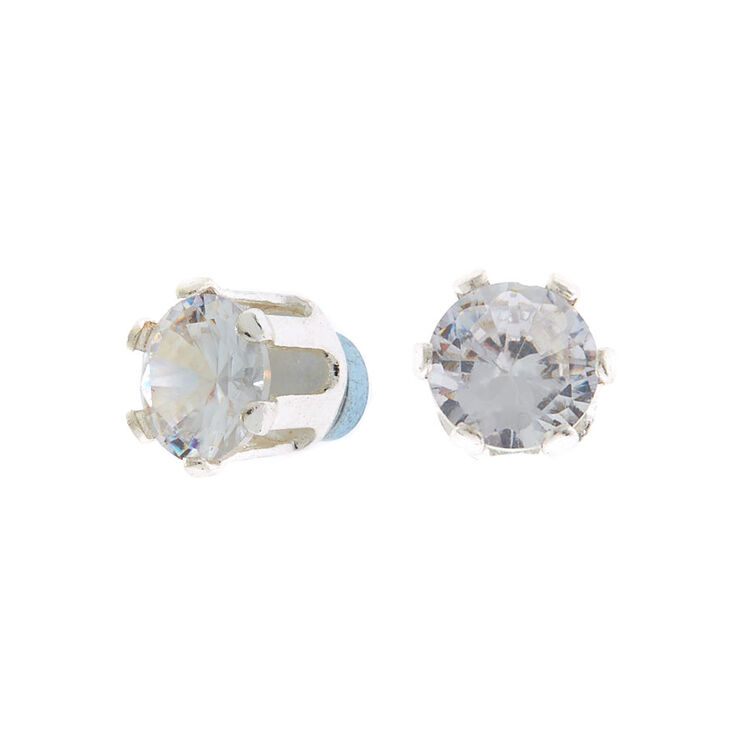 Silver Cubic Zirconia 6MM Round Magnetic Stud Earrings,