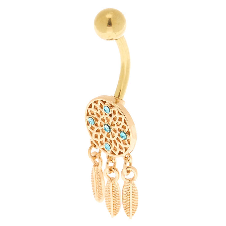 Gold 14G Dreamcatcher Belly Ring - Turquoise,