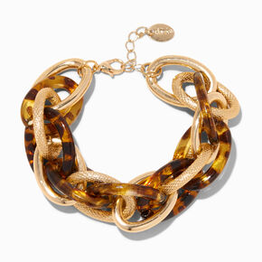 Gold-tone Tortoiseshell Chain Link Extended Length Bracelet ,