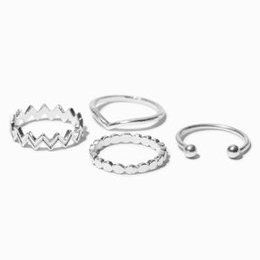 Silver-tone Zig Zag Midi Rings - 4 Pack,