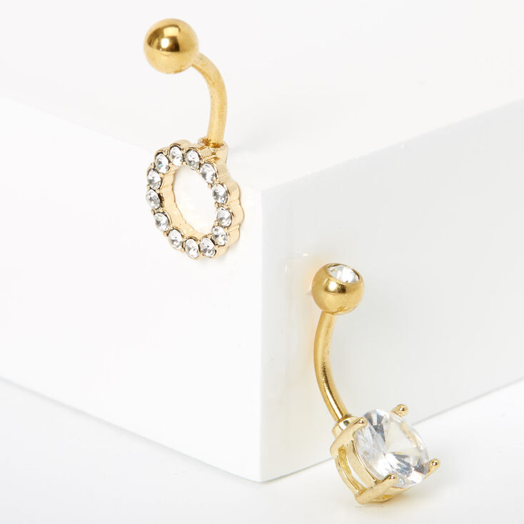 Gold 14G Crystal Cricle Belly Rings - 2 Pack,