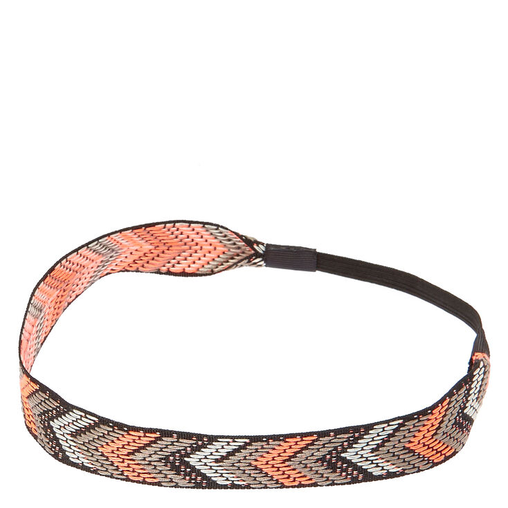 Black And Coral Chevron Headwrap,