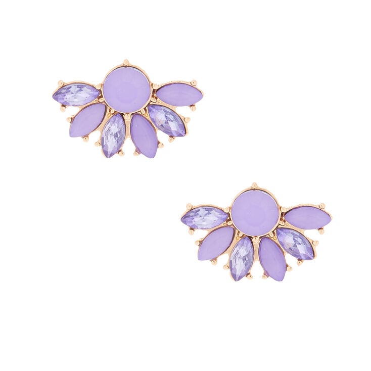 Gold Crystal Fan Stud Earrings Purple Icing Us