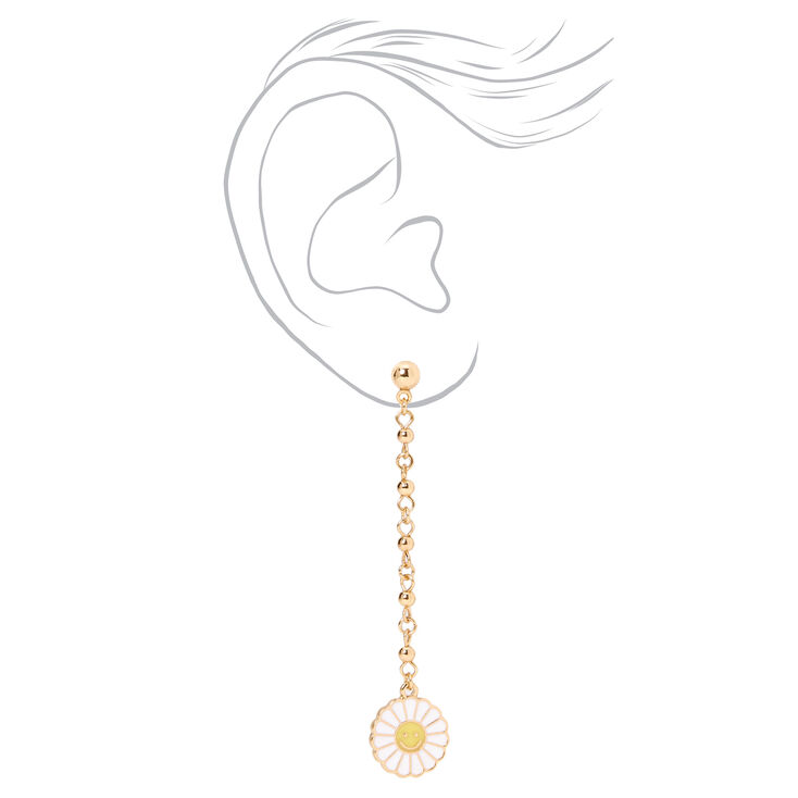 Gold Daisy 3&quot; Drop Earrings,