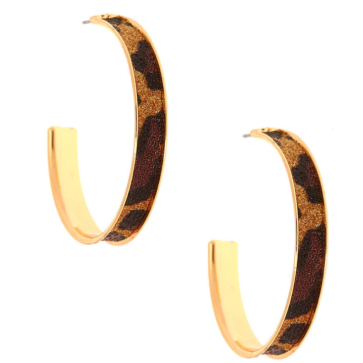 Gold 40MM Glitter Leopard Hoop Earrings,