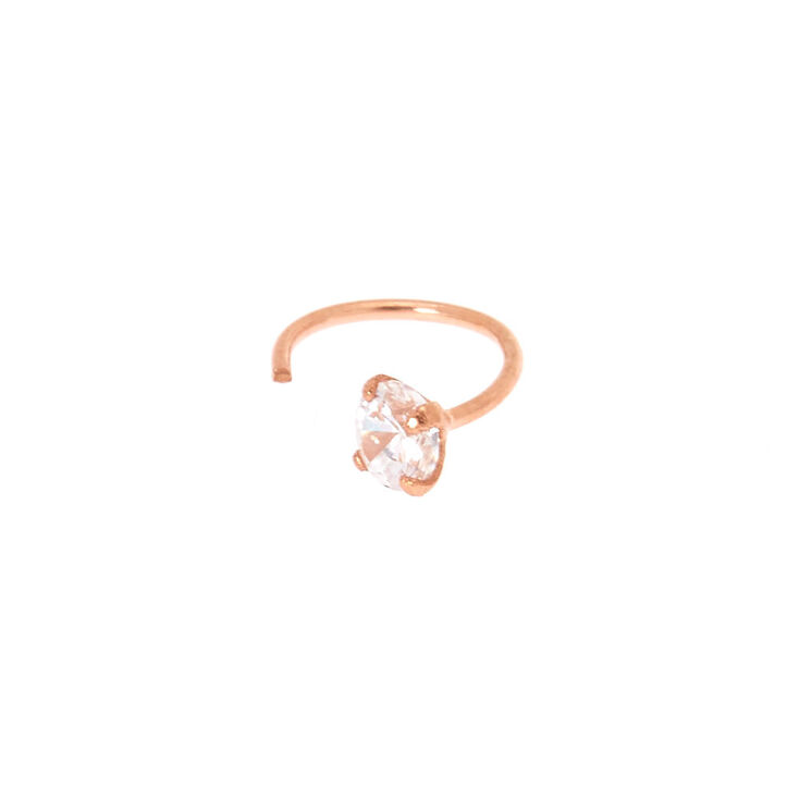 Sterling Silver Cubic Zirconia 22G Open Stone Nose Ring,