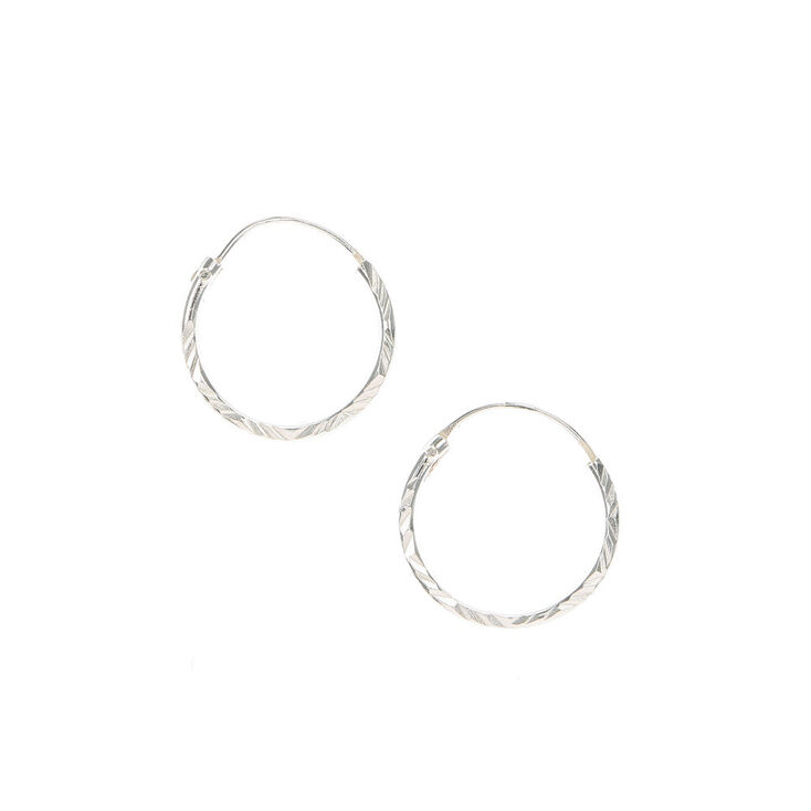 Sterling Silver 15MM Textured Hoop Earrings,