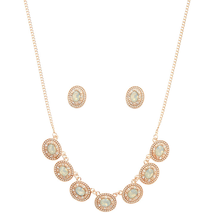 Oval Mint Stone Rose Gold Necklace,