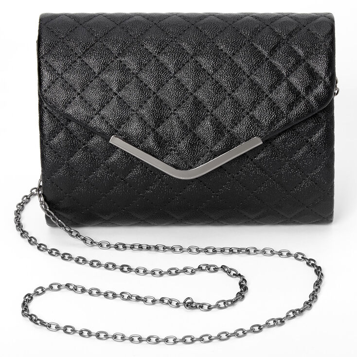 Quilted Envelope Clutch Bag - Black,