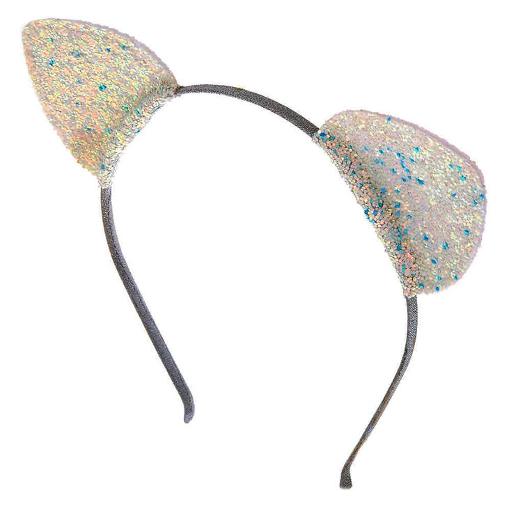 Iridescent Glitter Cat Ears Headband White Icing Us
