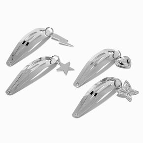 Silver Icon Charm Snap Hair Clips - 4 Pack,
