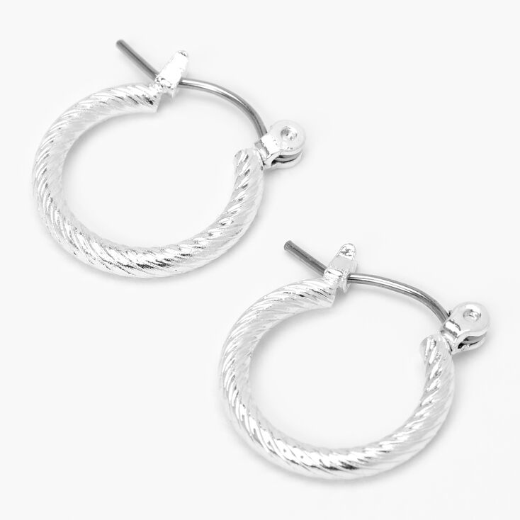 Silver 15MM Rope Textured Hoop Earrings,