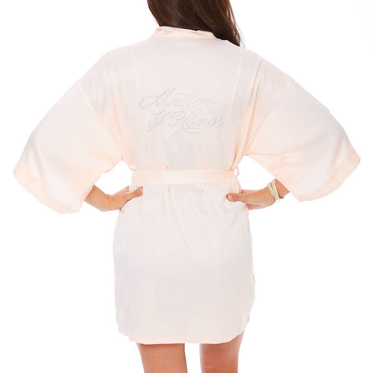 Light Pink Satin &amp; Crystal Matron of Honor Robe,