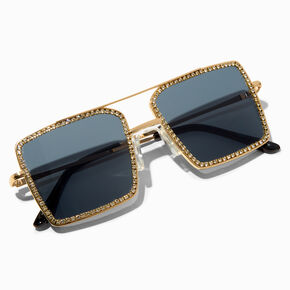 Crystal Studded Gold Frame Aviator Sunglasses,