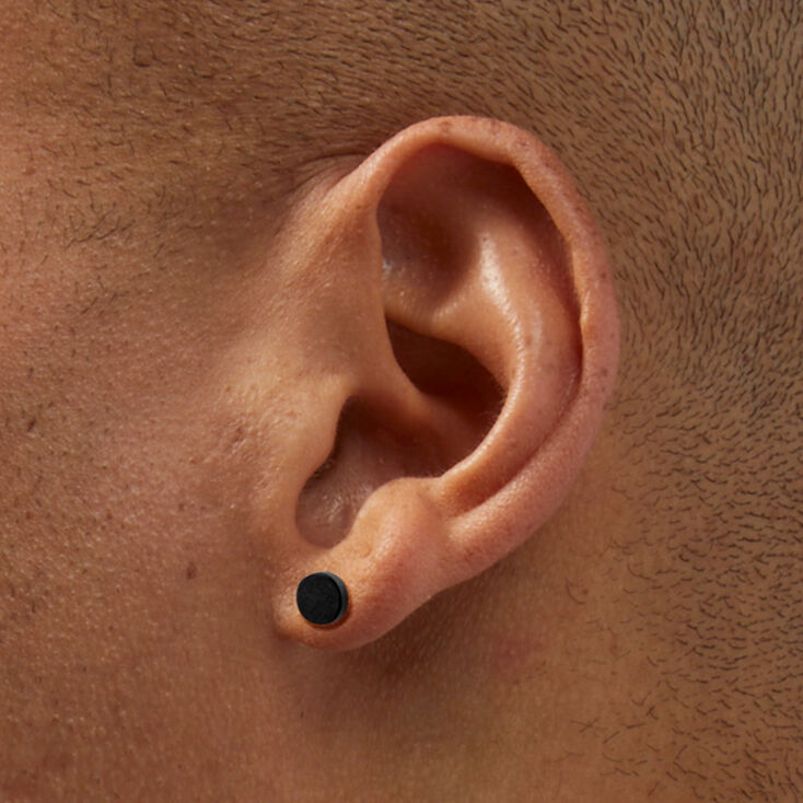 Black Titanium 6MM Disc Stud Earrings,