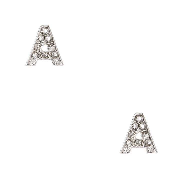 Silver Tone Faux Crystal Initial "A" Stud Earrings,