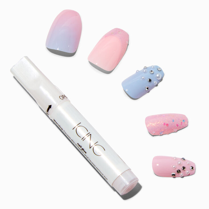 Pastel Bling Coffin Vegan Faux Nail Set - 24 Pack,