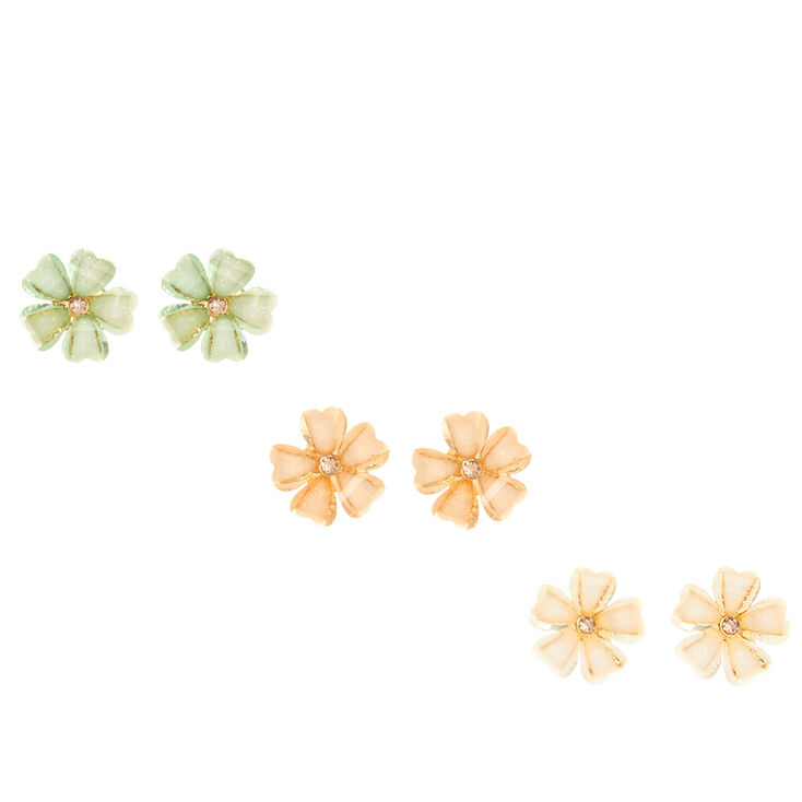 Pastel Glitter Flower Stud Earrings,