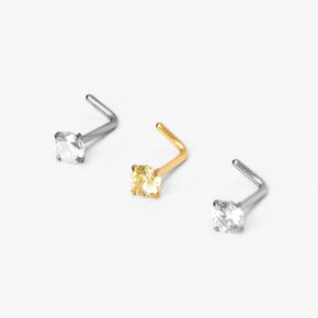 Mixed Metal 20G Embellished Nose Studs - 3 Pack,